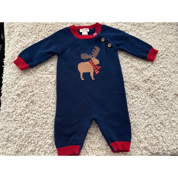 Cherokee Baby Boys Reindeer Moose Christmas Knit Romper Jumpsuit NB - Picture 1 of 3